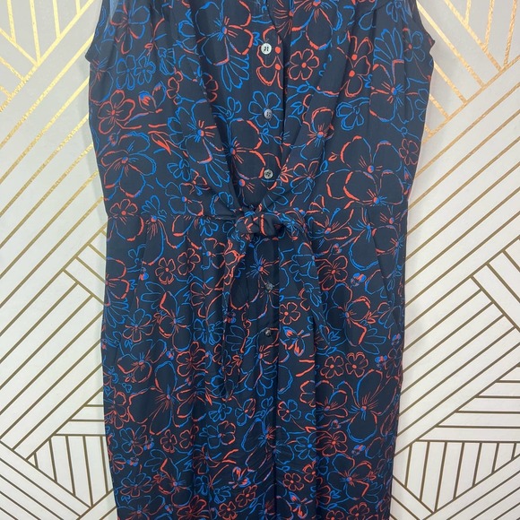 Whistles Outline Floral Jumpsuit Blue Red Button Front Tie Waist Size US 8 - Picture 5 of 11